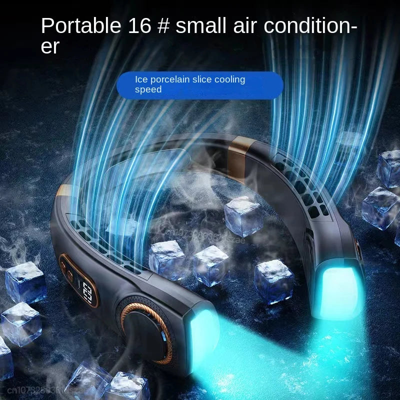 Xiaomi tragbarer Nackenventilator, USB-Handventilator, leise, LED-Digitalanzeige, blattloser Mini-Elektroventilator, bunte Stimmungslichter, 5 Gänge