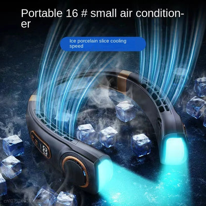 Xiaomi tragbarer Nackenventilator, USB-Handventilator, leise, LED-Digitalanzeige, blattloser Mini-Elektroventilator, bunte Stimmungslichter, 5 Gänge