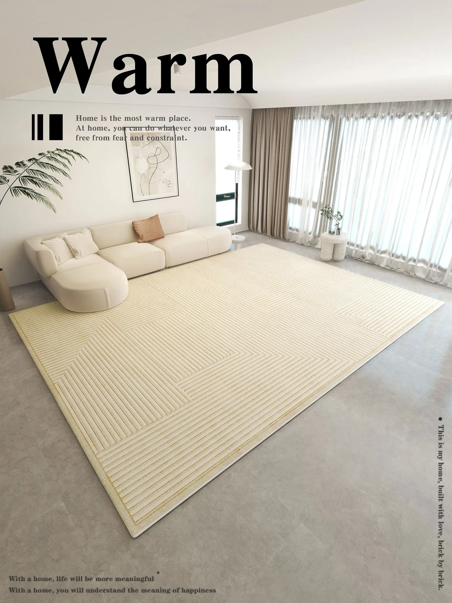 VIKAMA Teppich im einfachen Creme-Stil - Hochwertige, luxuriöse Bodenmatte für Wohn- und Schlafzimmer, ideal als Couchtischunterlage für Herbst und Winter