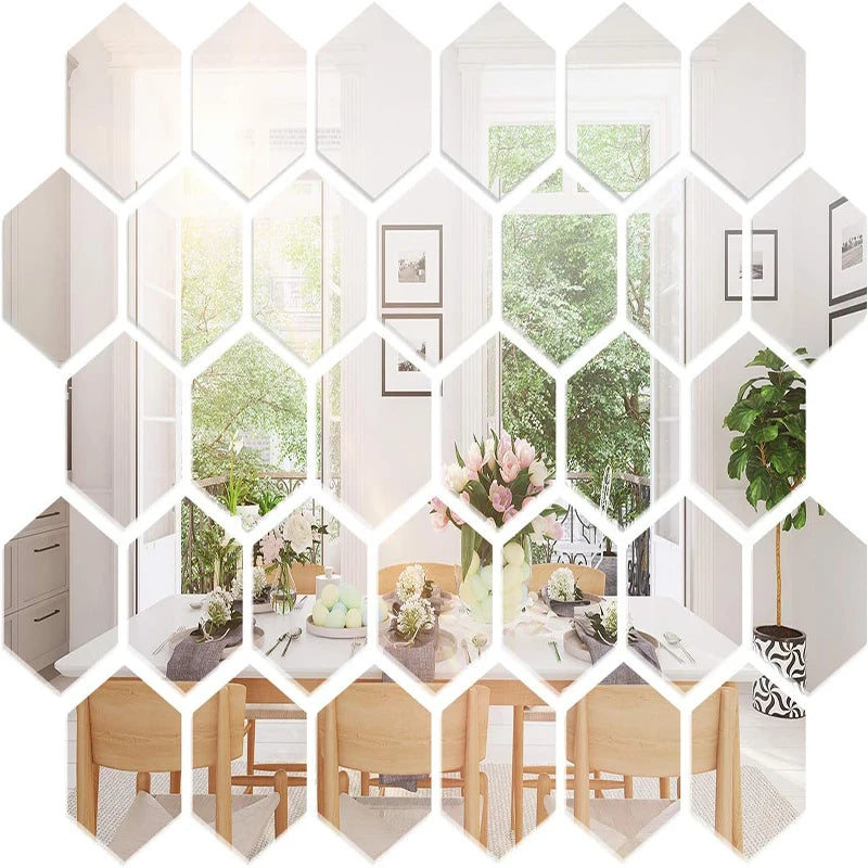 48/6PCS 3D Spiegel Wandaufkleber Hexagon Acryl selbstklebende Mosaik Fliesen Aufkleber abnehmbare Wandaufkleber DIY Home Decor Kunst Spiegel