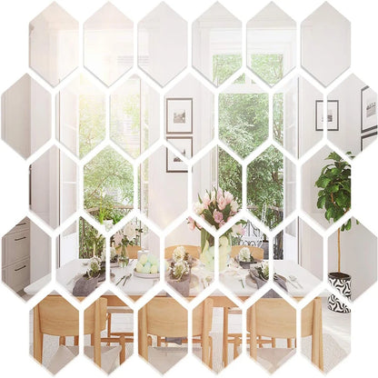 48/6PCS 3D Spiegel Wandaufkleber Hexagon Acryl selbstklebende Mosaik Fliesen Aufkleber abnehmbare Wandaufkleber DIY Home Decor Kunst Spiegel