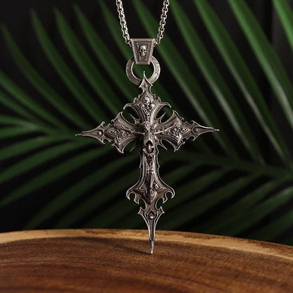 Vintage Gothic Kreuz-Schädel-Anhänger Halskette für Männer: Modisches Punk-Schmuckstück für Partys, Trendiger Schmuck, Halloween-Geschenk.