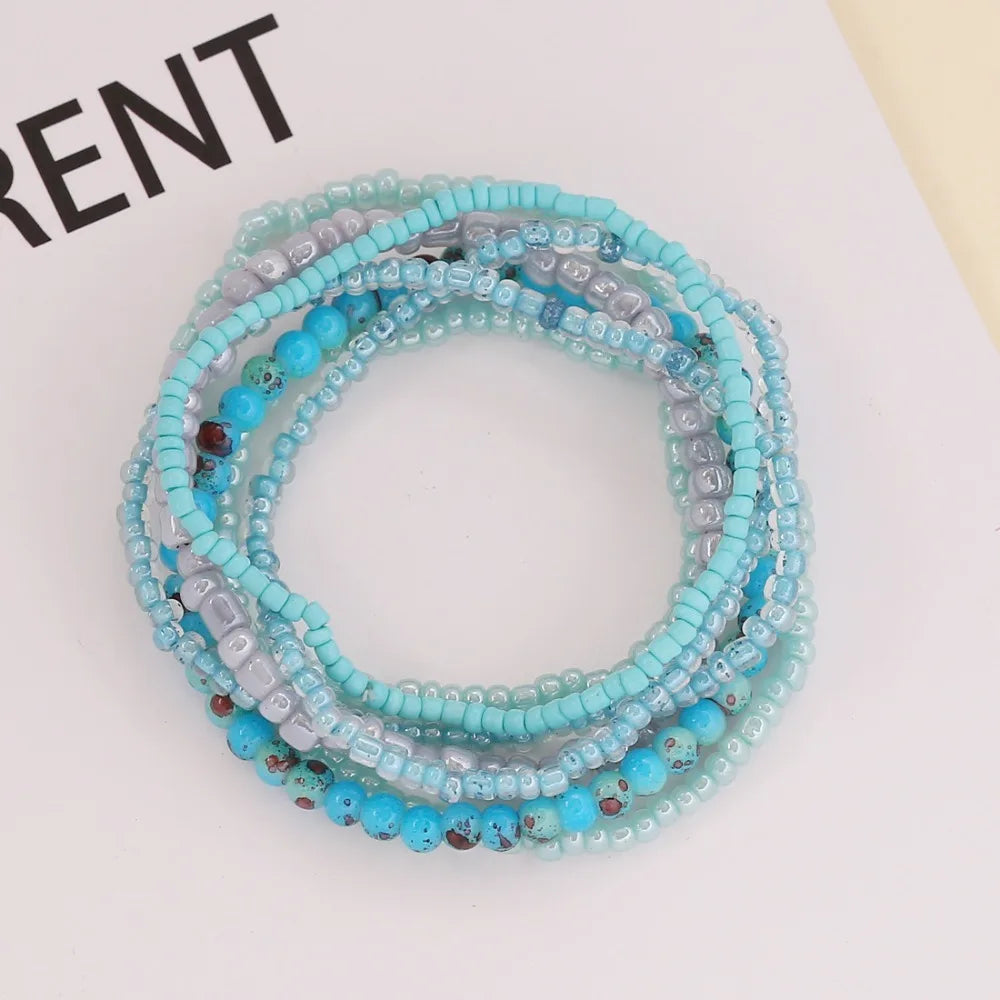 Böhmische Stein Perlen Armband Ins Mehrfarbige Kristall Elastische Perlen Armreif Boho Stil Mehrschichtiges Kettenarmband Frauen