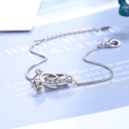Trendige 925 Silber Herz Doppelkreis Geometrische Charm Armbänder für Frauen Zirkon Armband pulseira feminina Valentinstag Geschenk