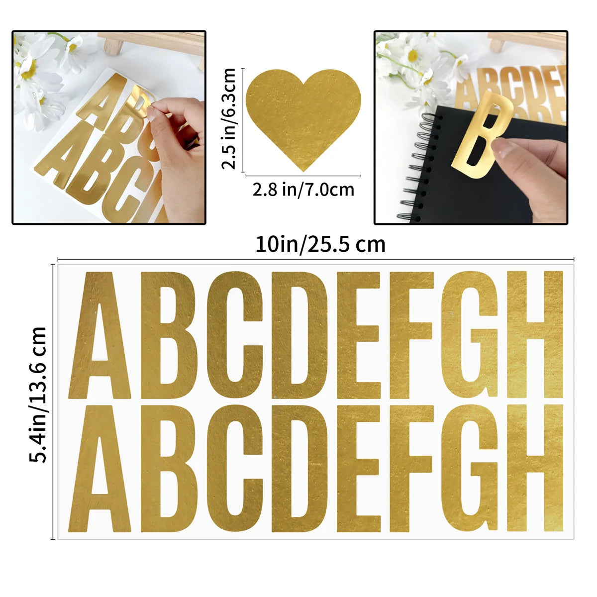 6 Blatt große 2,5 Zoll Brief Aufkleber 100 Stück Alphabet Brief Aufkleber Gold Schwarz Weiß Briefkasten Bulletin Board Dekor