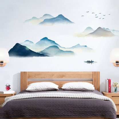 Ink Wash Mountain Wandaufkleber für Wohnzimmer Zuhause Schlafzimmer Kleiderschrank Wanddekoration Selbstklebende Vinyl Aufkleber Tapeten