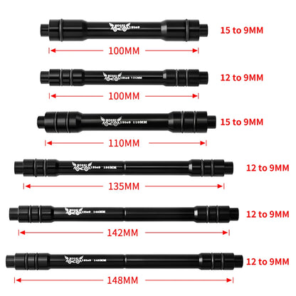 MUQZI Thru-Axle-Adapter – 12 bis 9 mm, 110, 135, 142, 148 mm, 15 bis 9 mm, 100 mm, Thru-Axle-Umrüstung auf Schnellspanner für MTB- und Rennrad-Vorder-/Hinterrad