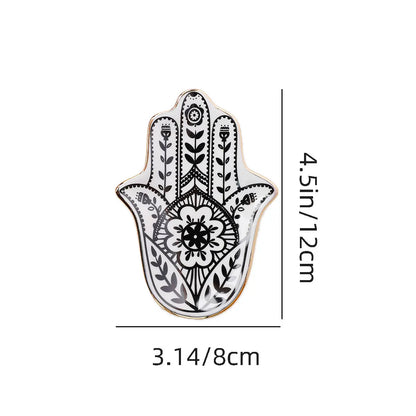 Keramik Hand Schmuckschale, kleines Schmucktablett, dekorativer Teller, Hamsa Hand, Kunsthandwerk Dekoration, Europa