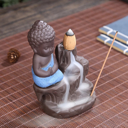 Kreativer Räucherstäbchenbrenner Rauch Wasserfall Der kleine Mönch Kleiner Buddha Räucherstäbchen Brenner Halter Weihrauchgefäß Zuhause Tischdekorationen Kunsthandwerk