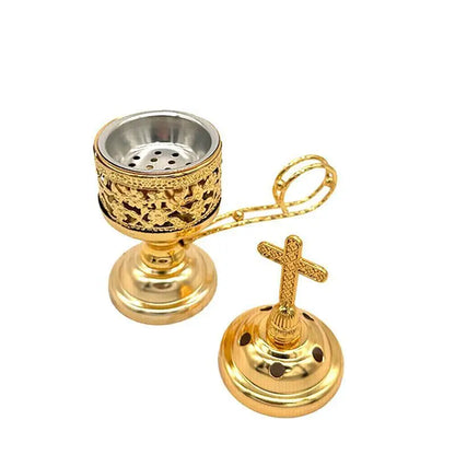 Europäischer Stil Haushalt Räucherstäbchen Brenner Weihrauchkegel Halter mit Kreuz Kleine Messing beschichtete Räucherstäbchen Brenner Bronze Farbe Katholisch
