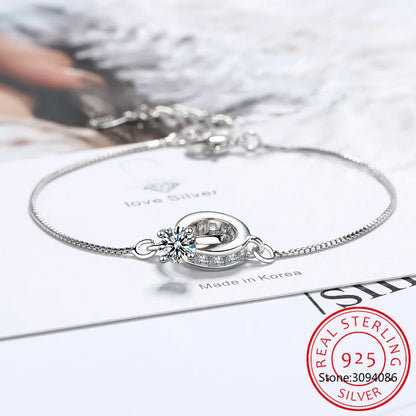 Trendige 925 Silber Herz Doppelkreis Geometrische Charm Armbänder für Frauen Zirkon Armband pulseira feminina Valentinstag Geschenk