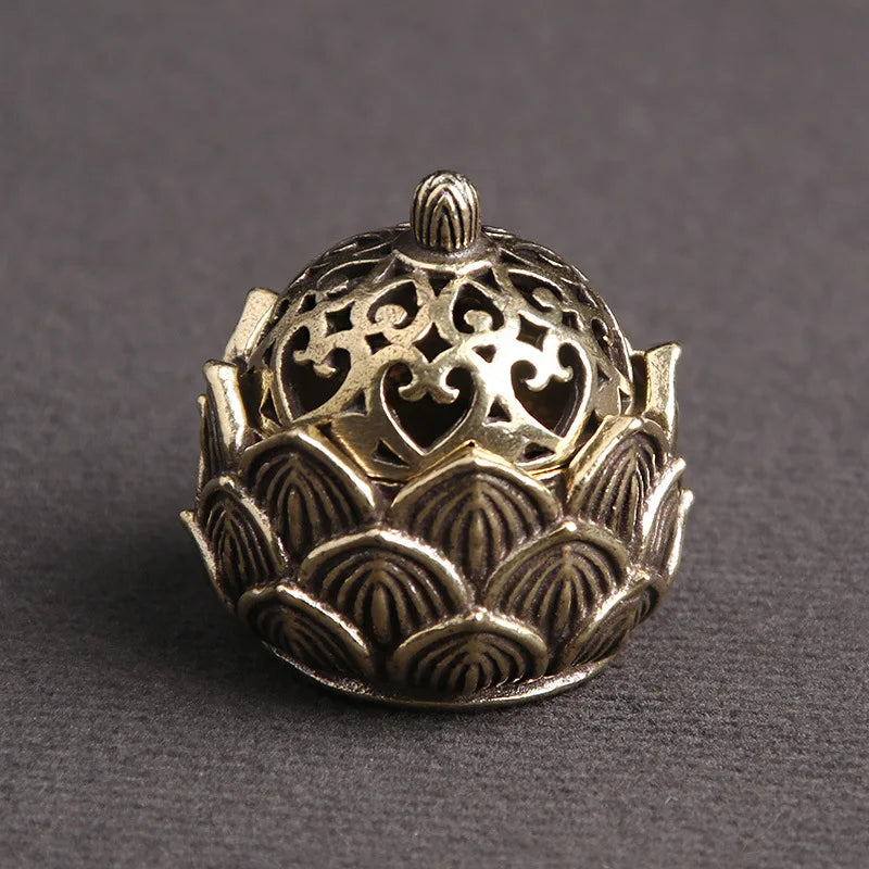 Retro Kupfer Lotus-Räucherstäbchenhalter – Kleine Lotus-Räucherstäbchenhalter aus Messing mit Deckel, Heimdekoration für Sandelholz-Räucherstäbchen