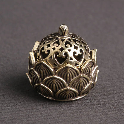 Retro Kupfer Lotus-Räucherstäbchenhalter – Kleine Lotus-Räucherstäbchenhalter aus Messing mit Deckel, Heimdekoration für Sandelholz-Räucherstäbchen