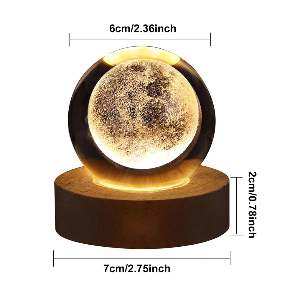 3D USB LED Night Light Galaxy Kristallkugel Tischlampe Planet Mond Lampe Schlafzimmer Wohnkultur für Kinder Party Kinder Geburtstag Geschenke