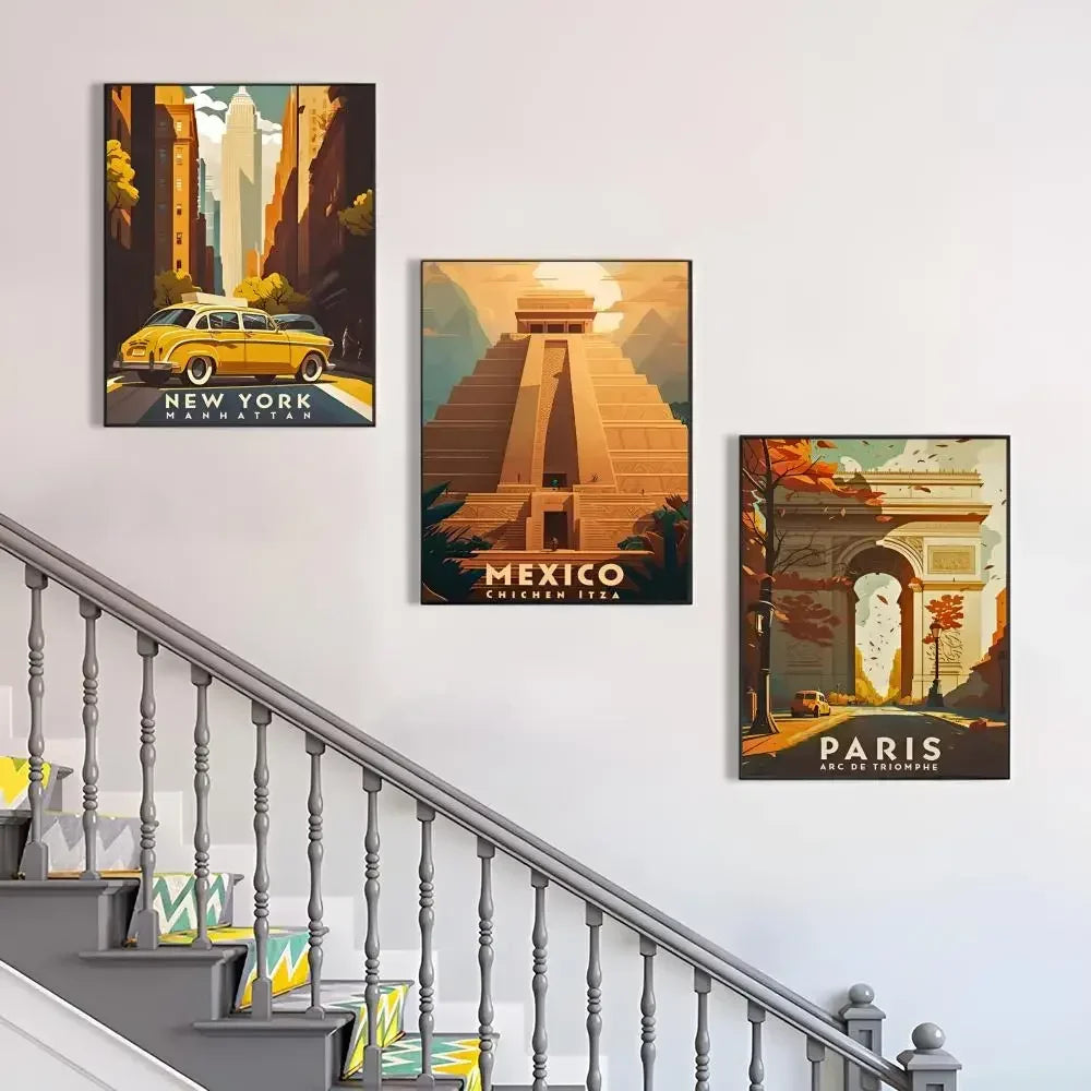 1pc Welt Reisen Städte Rom Paris Wahrzeichen Poster Poster Papier Druck Zuhause Wohnzimmer Bar Restaurant Cafe Kunst Malerei Dekor