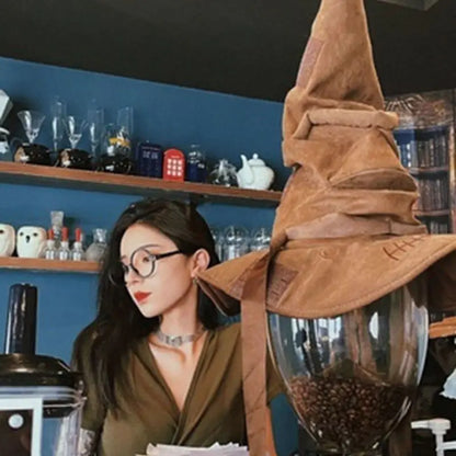 Modischer Hexen- und Zaubererhut aus Filmen: Ledernes Sprechender Hut im Potter-Stil, Halloween-Party-Requisite, Verkleidungshut, Cosplay-Kostümzubehör für Herren.