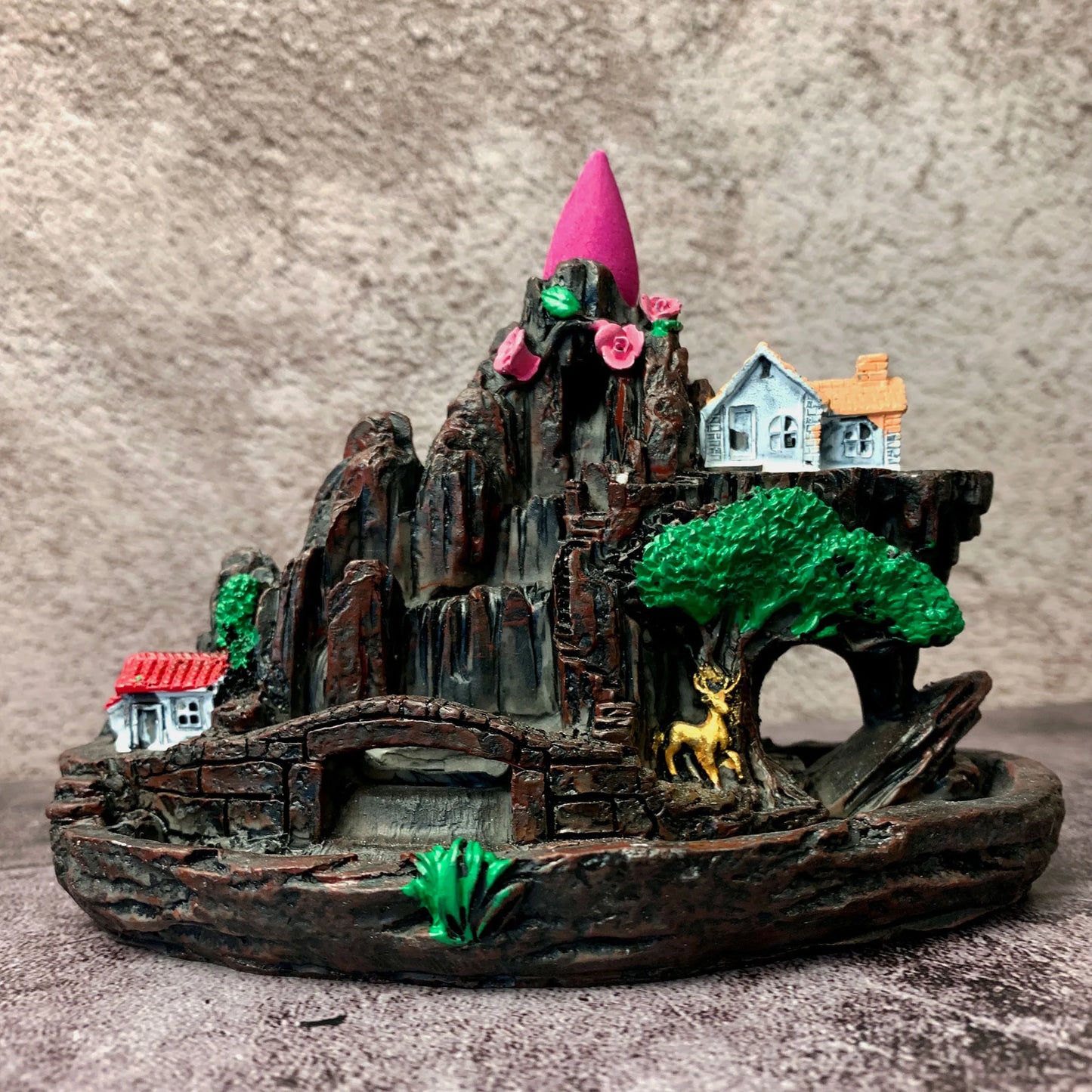 1 Stk. Harz-Rückfluss-Räuchergefäß – Feenberg Elegantes Reich, Räucherbrenner für Zuhause und Büro, dekoratives Räucherhalter-Ornament