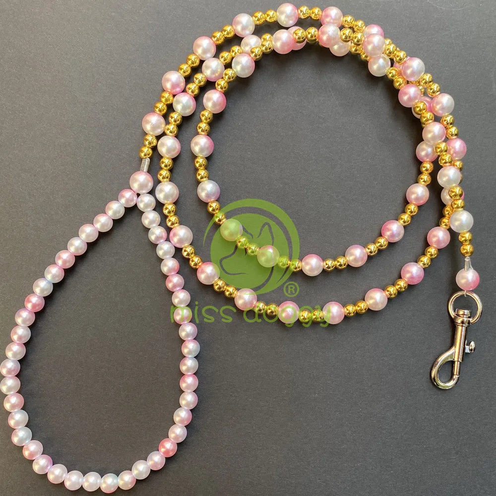 Luxus-Perlen-Perlen-Hundeleine-Kette-für-Haustiere-Weißgold-Leine-zum-Gassigehen-Hund-Katzenhalsband-Zubehör-Produkte-für-kleine-Hunde