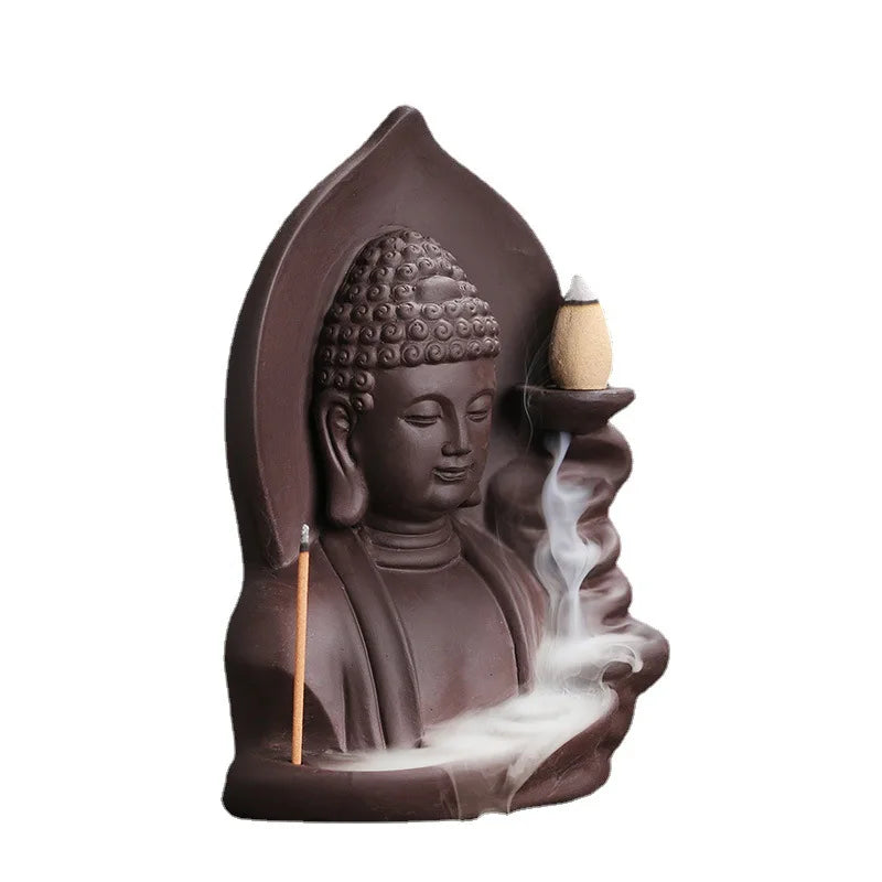 1Pc Glückverheißende Wolken Buddha Lila Ton Rückfluss Räucherstäbchen Brenner Räucherstäbchen Halter Home Office Teehaus Dekorieren -Kein Weihrauch