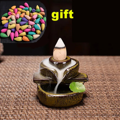 Mit 30 Räucherstäbchen Wasserfall Räucherstäbchen Brenner Keramik Rückfluss Buddha Räuchergefäß Rückfluss Räucherstäbchen Halter Home Office Yoga Teehaus Dekor