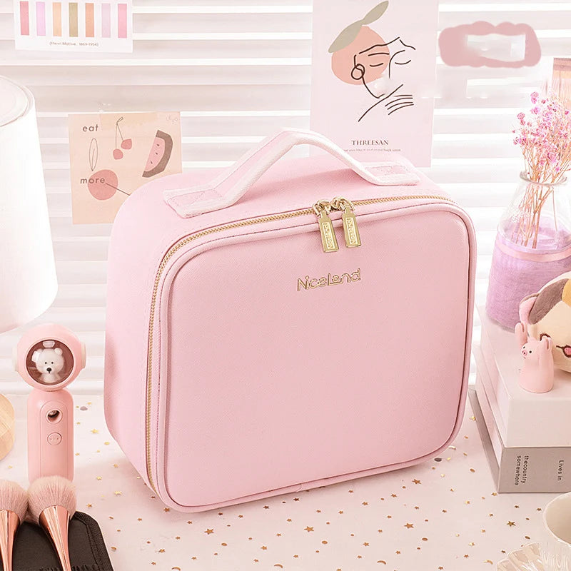SAVILAND Reise-Makeup-Tasche Mit LED-Spiegel – PU-Leder, Verstellbare Trennwände, Wasserabweisend