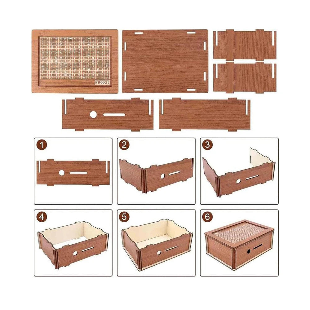 1000/2000/3000/5000/10000 Euro Spardose aus Holz mit wiederverwendbarer Spardose mit Sparziel und Zahlenboxen Kindergeschenk
