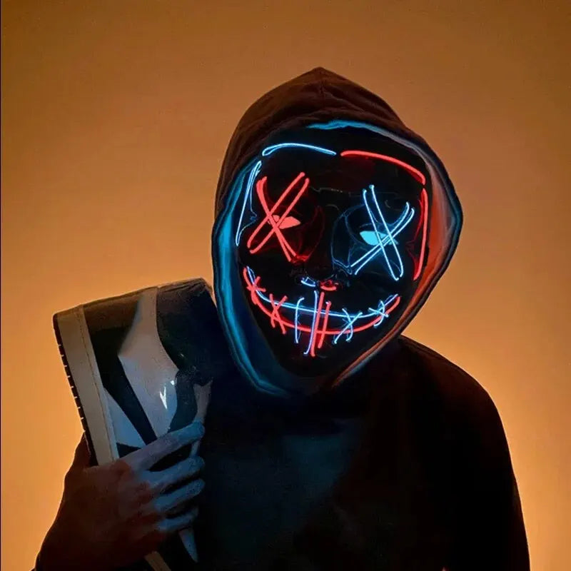 LED Dual-Color Leuchtmaske: Halloween-Buchstabe "V" Horrormaske, Rollenspiel-Karneval-Maske mit Kaltlicht-Effekt.