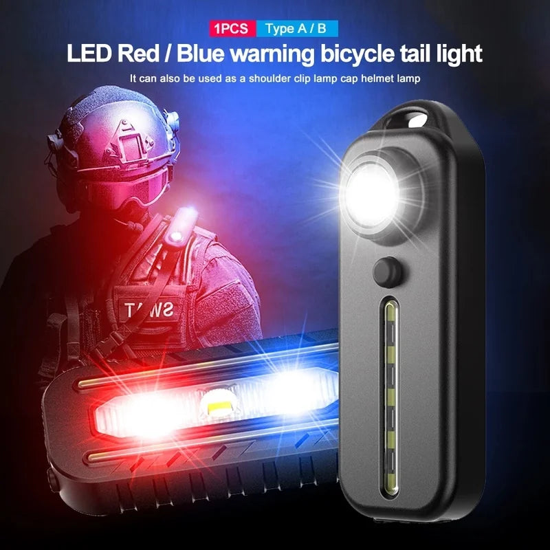 Neue LED Rot Blau Vorsicht Notfall Polizei Licht mit Clip USB Wiederaufladbare Schulter Blinkende Warnung Sicherheitsfackel Fahrrad Rückleuchte