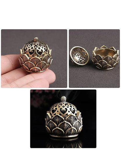 Retro Kupfer großer Lotus -Taschenhoch -Out -Weihrauch -Stick -Brenner -Brass -Weihrauchhalter mit Cover Home Dekoration Sandelholz