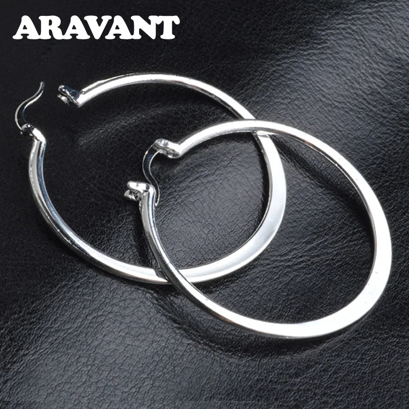 Aravant 925 Silber 55mm Flache Creolen für Frauen – Mode-Schmuck, Geschenk
