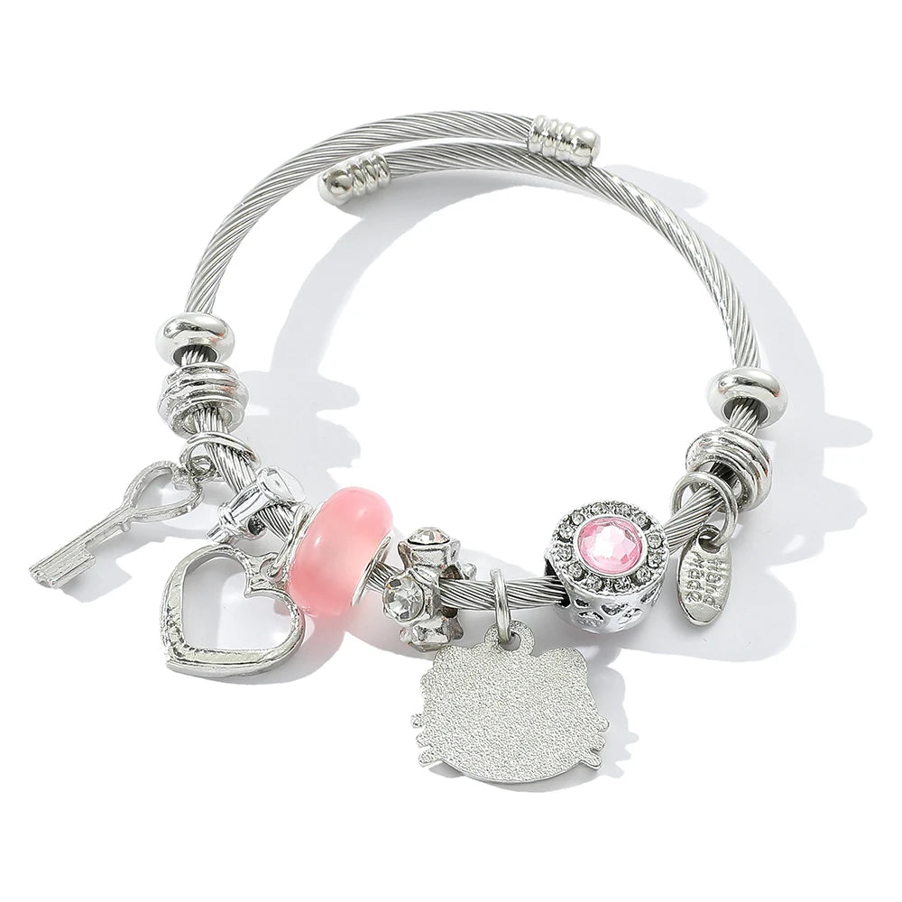 Sanrio Cartoon Charms Armbänder Kawaii Hello Kitty Perlen Anhänger Handketten Niedlicher Armreif Schmuck Accessoires Geschenke für Mädchen