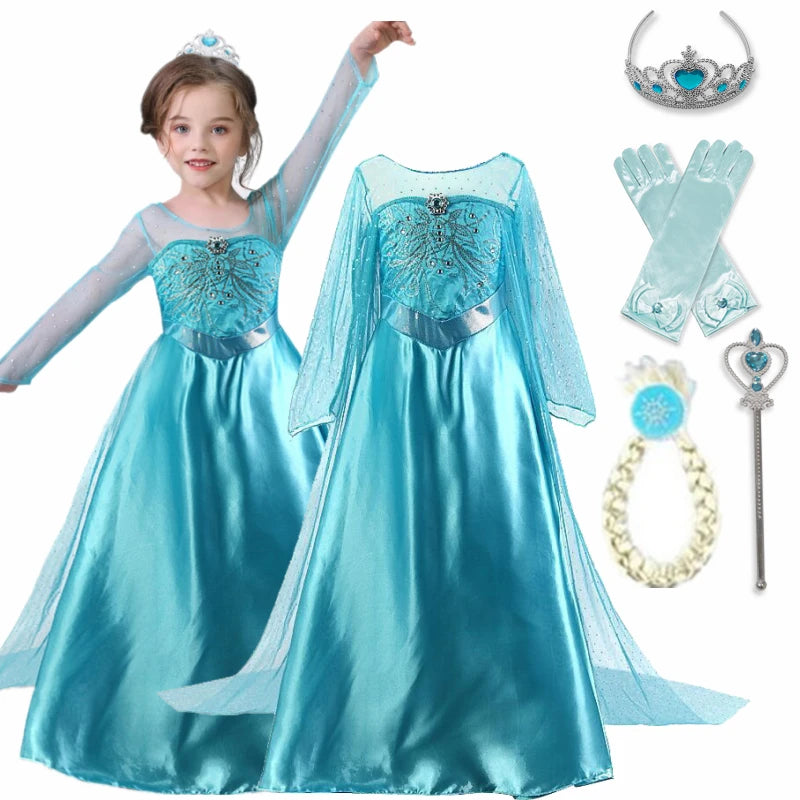 Elsa-Kleid für Mädchen (3-10 Jahre): Prinzessinnenkleid für Kinder, Kostüm für Geburtstagsfeiern, Halloween, Karneval, Ostern und Cosplay.