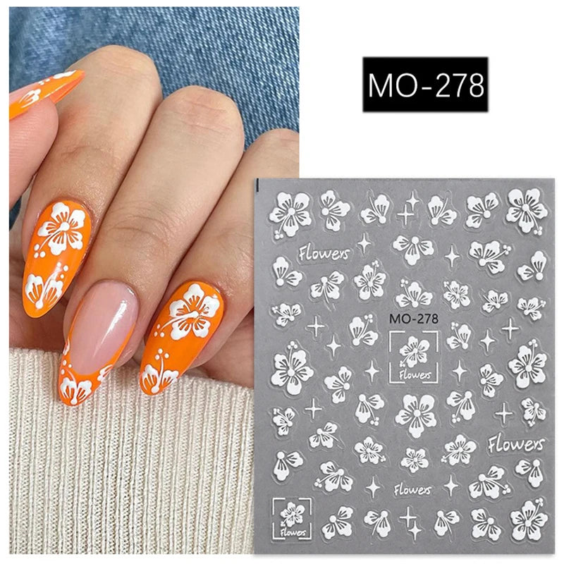 5D geprägte Nail Art Aufkleber Halbtransparente lila Blütenblätter Blumen Kleber Schieber Nägel Aufkleber Dekorationen für die Maniküre