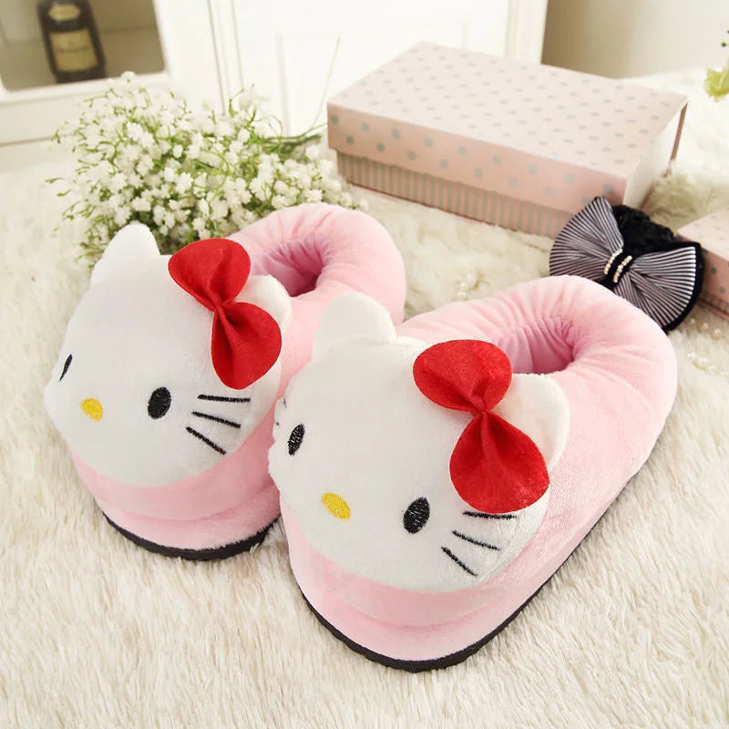 Sanrio Hello Kitty – Plüsch-Hausschuhe mit großem Kopf, Winter-Cartoon-Y2K-Baumwollschuhe, Plüschpantoffeln, Studentenschlappen
