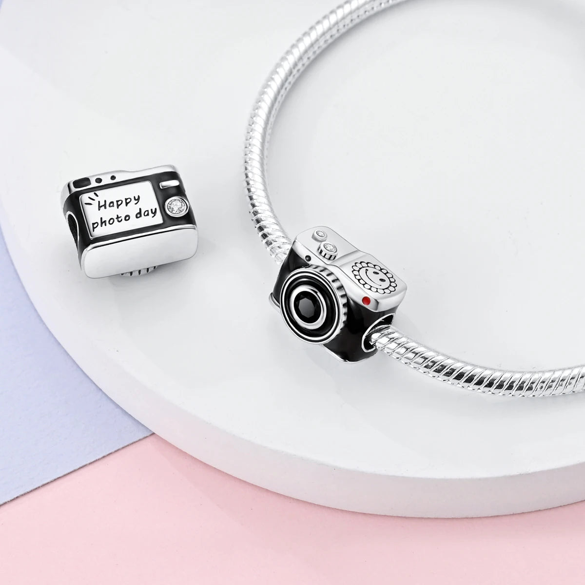 Versilberte Kamera Charms Bunte Palette Perlen Anhänger Fit Original Pandora Musik Gitarre Armbänder Für Frau Schmuck Geschenk