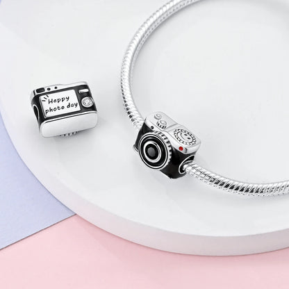 Versilberte Kamera Charms Bunte Palette Perlen Anhänger Fit Original Pandora Musik Gitarre Armbänder Für Frau Schmuck Geschenk