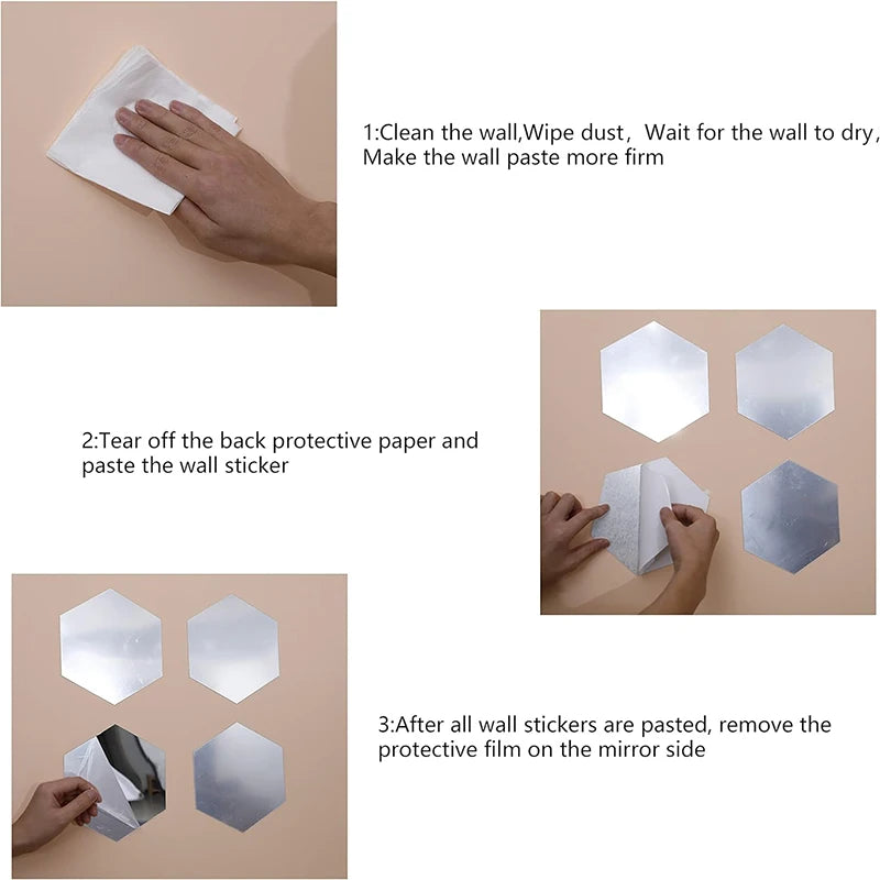 48/6PCS 3D Spiegel Wandaufkleber Hexagon Acryl selbstklebende Mosaik Fliesen Aufkleber abnehmbare Wandaufkleber DIY Home Decor Kunst Spiegel