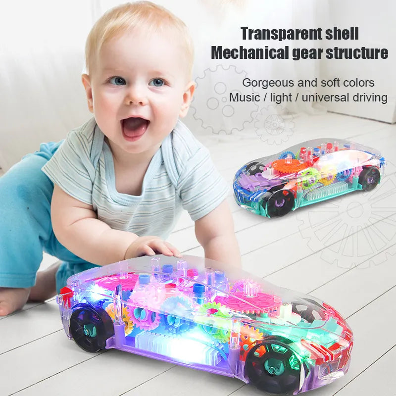 Kinder-blinkendes-elektrisches-Rennauto-Spielzeug-transparentes-Licht-bunte-LED-Musik-mechanisches-Getriebe-Fahrzeug-leuchtendes-Modell-Kinder-Geschenk