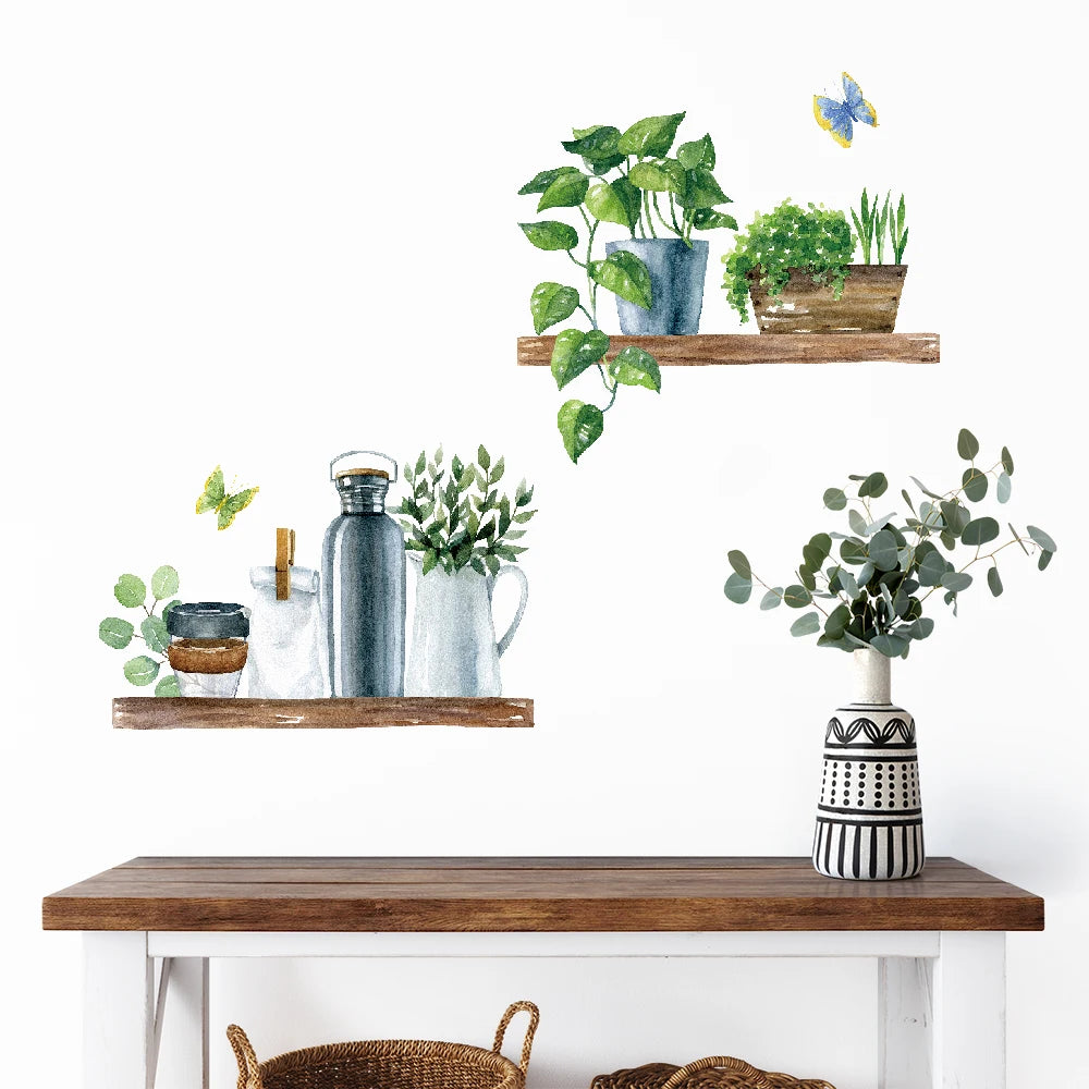 Topfpflanze Kunst Dekorationen Wandaufkleber für Esszimmerdekoration abnehmbare selbstklebende Tür Fenster Fliesen Aufkleber PVC Stück Wandbild