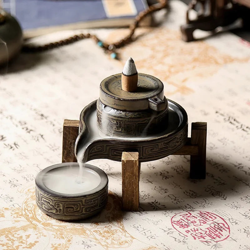 1 Stück, Buhrimill Räuchergefäß, handgefertigter Keramik-Räucherstäbchenhalter, Rückfluss-Räuchergefäß, Zen-Meditation, Heimdekoration