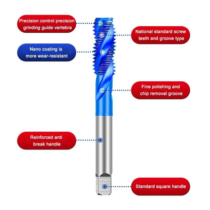 AZZKOR Spiral-/Gerade-/Schneid-Gewindebohrer M35 Kobalt, Blau-Nano-Beschichtung für Edelstahl M2M3M4M5M6M8M10M12
