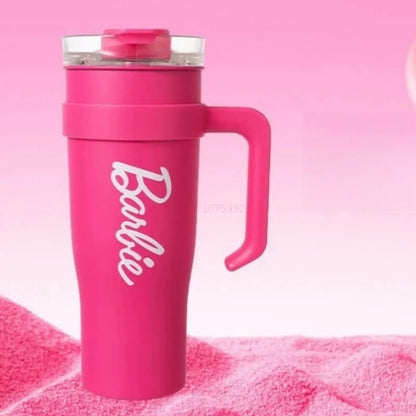 Miniso-Trend-Barbie-Series-Riesen-Großraum-Strohhalm-Stahl-Bling-Bling-Pink-Barbe-Wasserbecher-1200 ml-für-Mädchen-Geburtstagsgeschenk