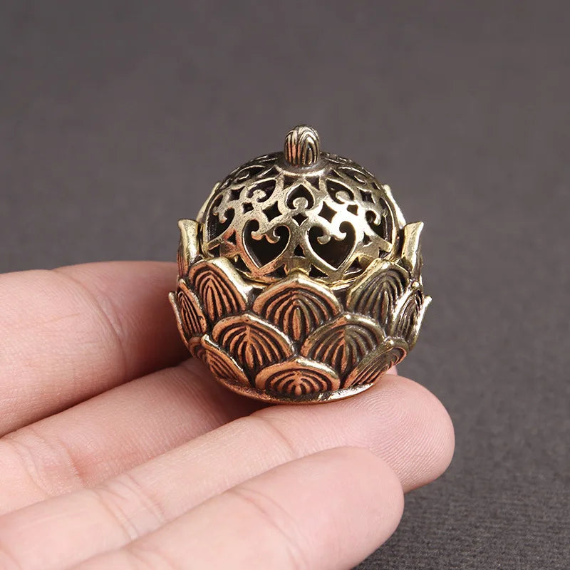 Retro Kupfer Lotus-Räucherstäbchenhalter – Kleine Lotus-Räucherstäbchenhalter aus Messing mit Deckel, Heimdekoration für Sandelholz-Räucherstäbchen