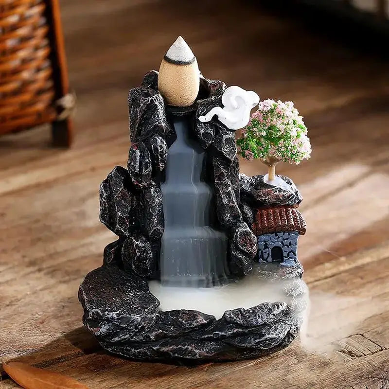 Harz-Rückfluss-Räuchergefäß, Wasserfall-Räuchergefäß, innovativer Turm-Räuchergefäß, Sandelholz-Aromatherapie-Ofen, Heimdekoration