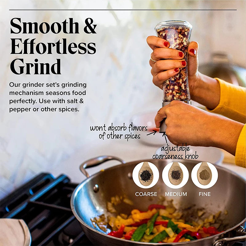Salz- und Pfeffermühlen Nachfüllbare Gewürzmühle aus Edelstahl Pfefferstreuer Einstellbare Mahlwerke für den Rauheitsgrad Küchenhelfer