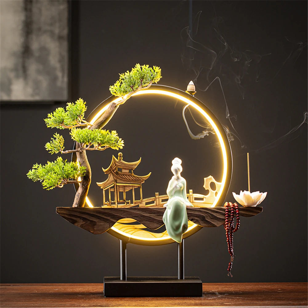 Led Licht Rückfluss Räucherstäbchen Brenner USB Licht Kreis Simulation Baum Keramik Lotus Buddha Perlen Home Office Dekoration Einrichtung