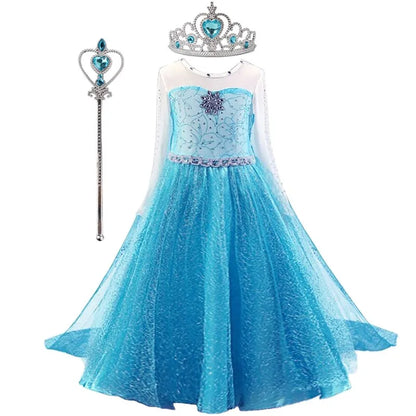 Elsa-Kleid für Mädchen (3-10 Jahre): Prinzessinnenkleid für Kinder, Kostüm für Geburtstagsfeiern, Halloween, Karneval, Ostern und Cosplay.