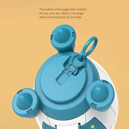 Niedliche Kinder Sparschwein mit Cartoon Aufkleber Mehrzweck Weltraumrakete Form Geldkassette Kunststoff Spardose Kinder Geschenk Spielzeug