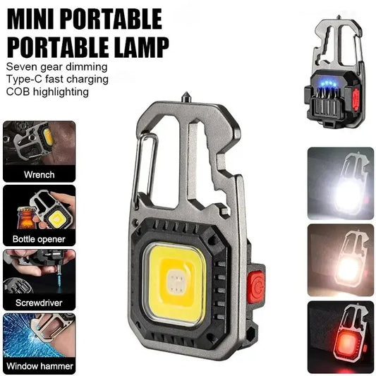LED Tragbare Schlüsselanhänger Taschenlampe Outdoor Camping COB Arbeitslicht Notbeleuchtung mit Fenster Hammer Flaschenöffner Lampe