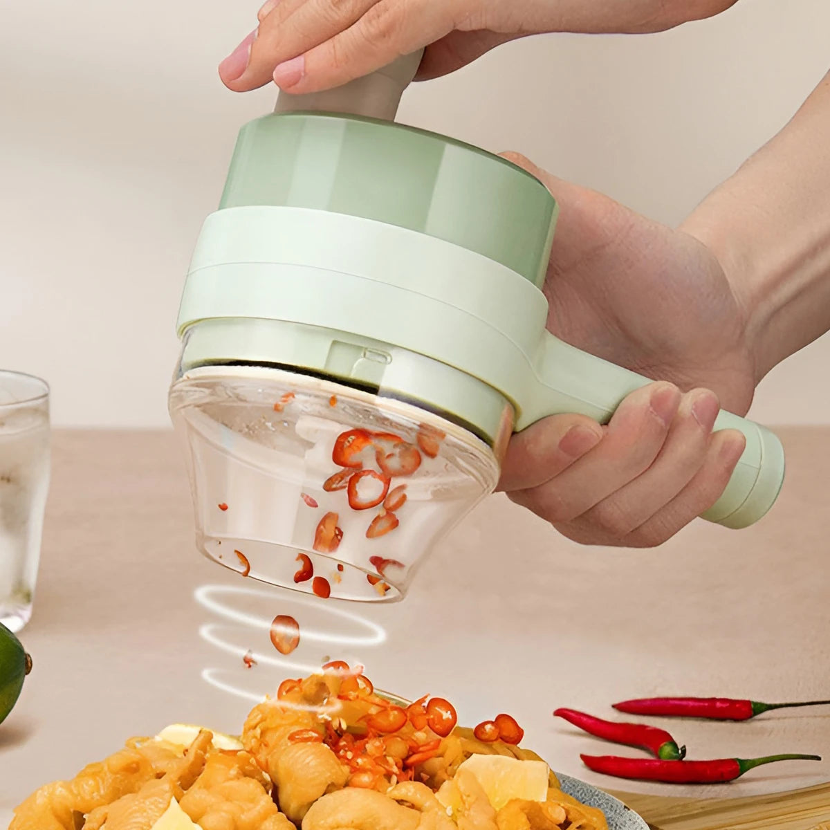 2 in 1 Elektrisches Gemüseschneider-Set Handheld Wireless Elektrischer Knoblauchstampfer Lebensmittelhacker Fleischwolf Maschine Lebensmittelschälscheibe